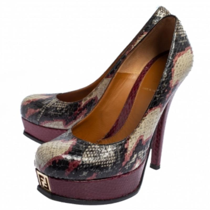 Fendi Multicolor Python Fendista Platform Pumps Size 40 In Fair Condition For Sale In Dubai, Al Qouz 2