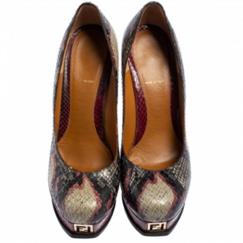 Fendi Multicolor Python Fendista Platform Pumps Size 40 For Sale 1