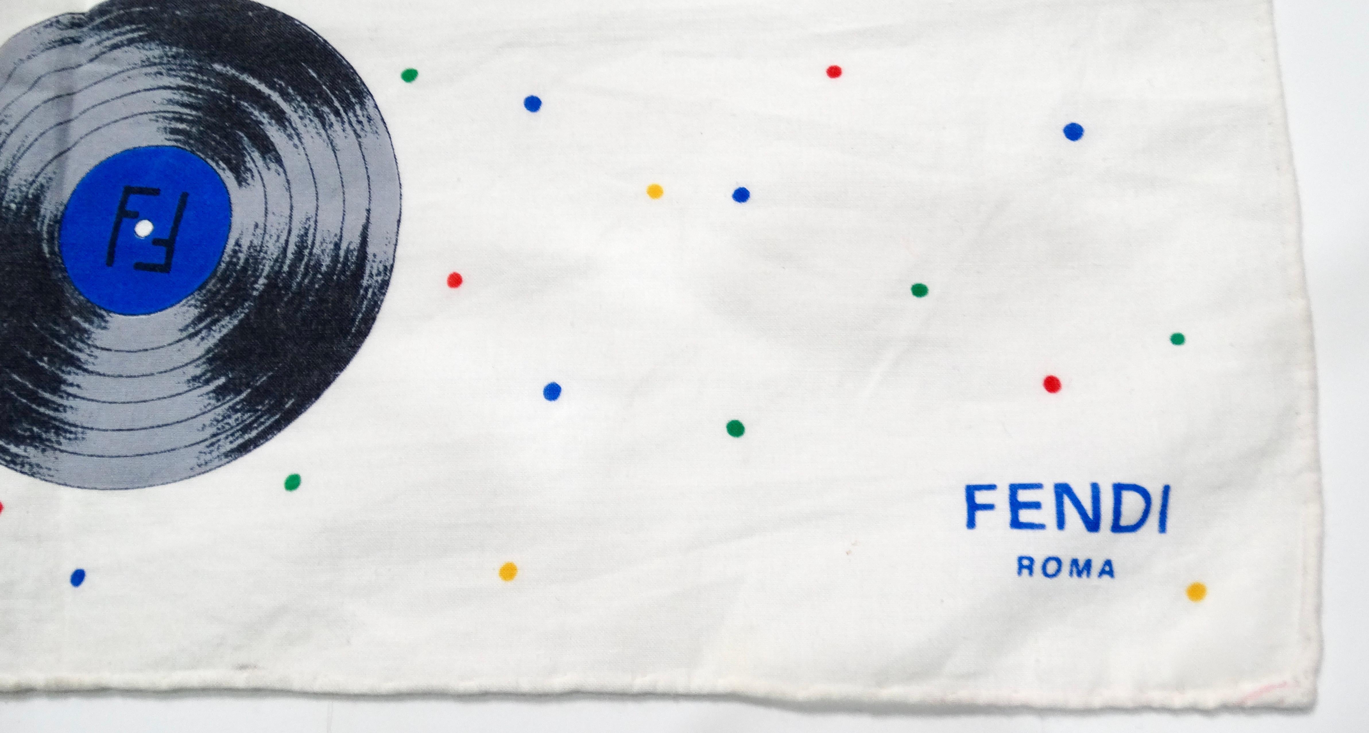 Gray Fendi Multicolor Record Print Cotton Scarf For Sale