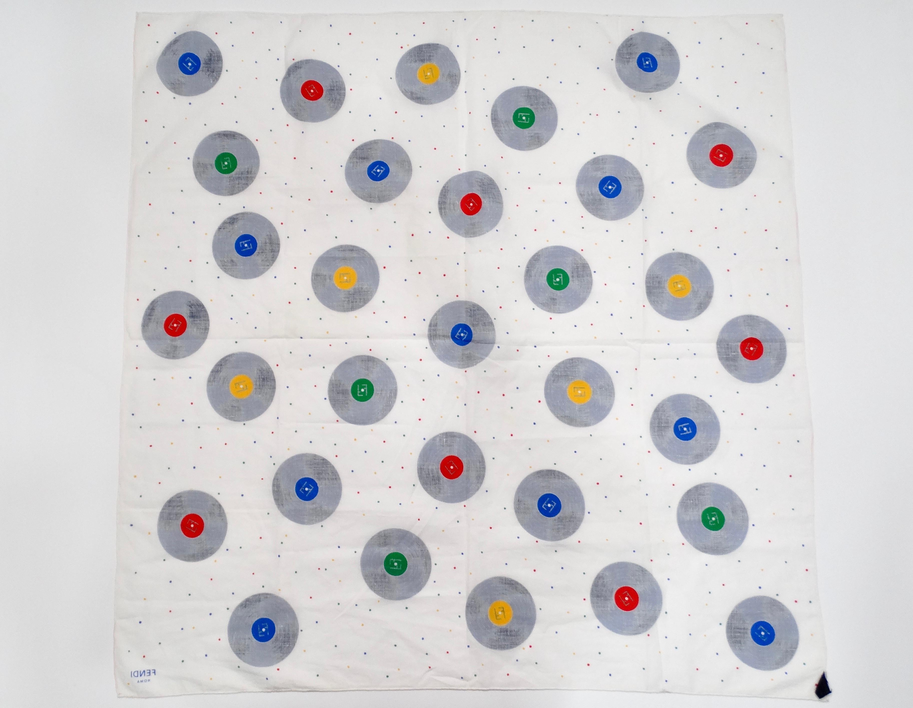 Women's or Men's Fendi Multicolor Record Print Cotton Scarf For Sale