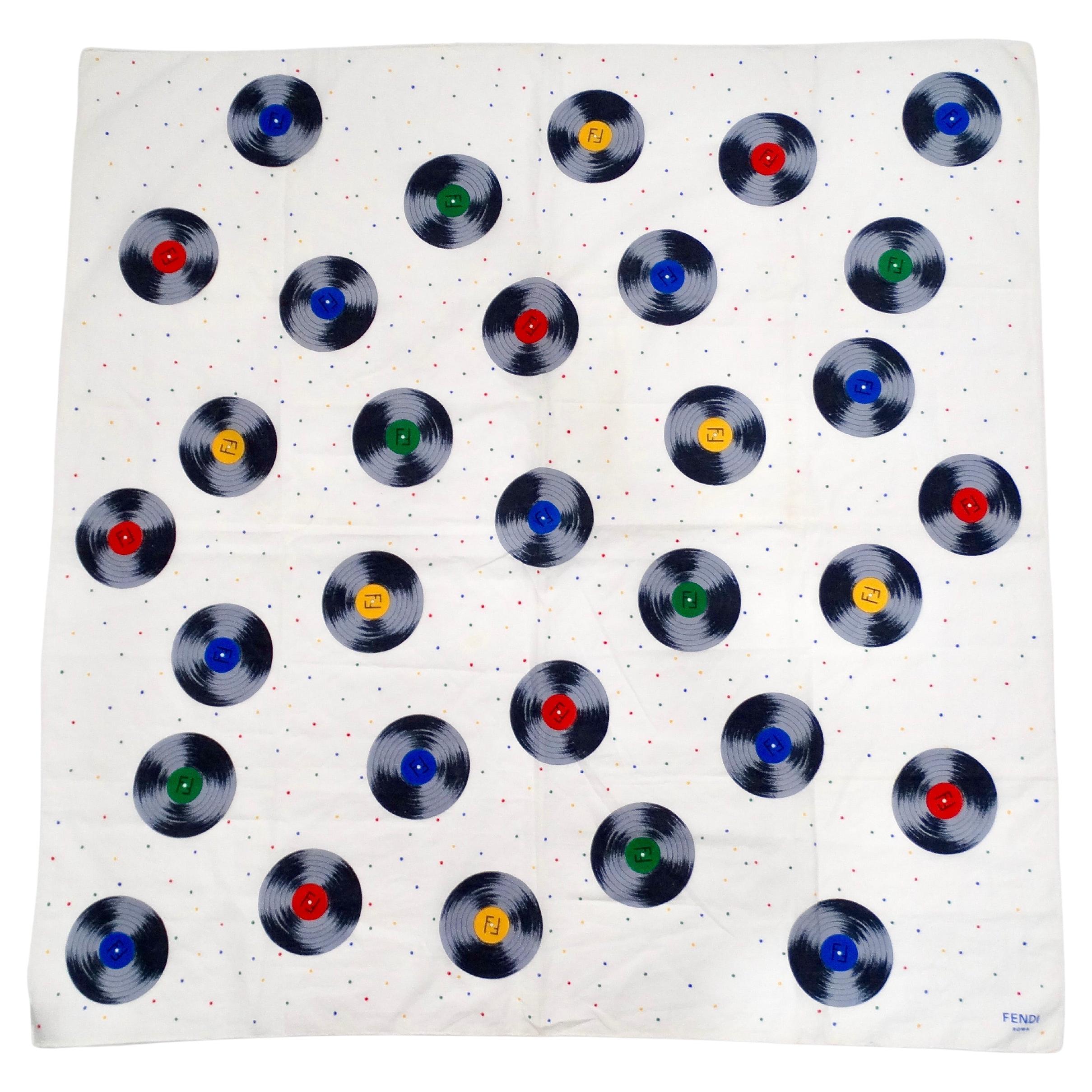 Fendi Multicolor Record Print Baumwollschal
