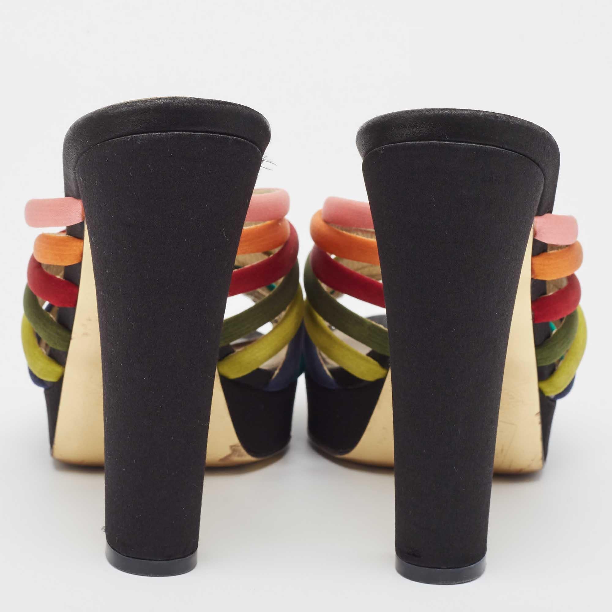 Women's Fendi Multicolor Satin Strappy Platform Slide Sandals Size 40 For Sale