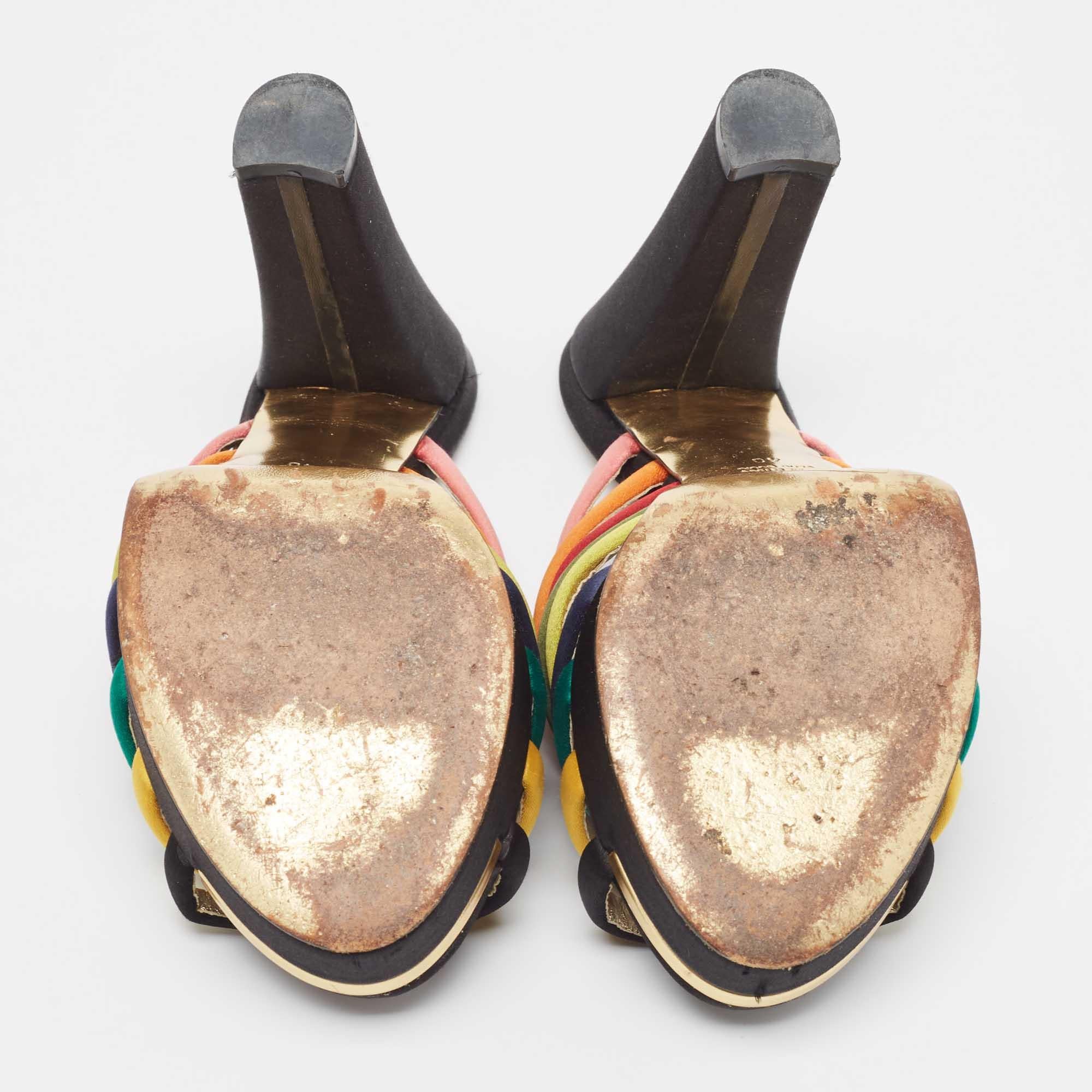 Fendi Multicolor Satin Strappy Platform Slide Sandals Size 40 For Sale 1