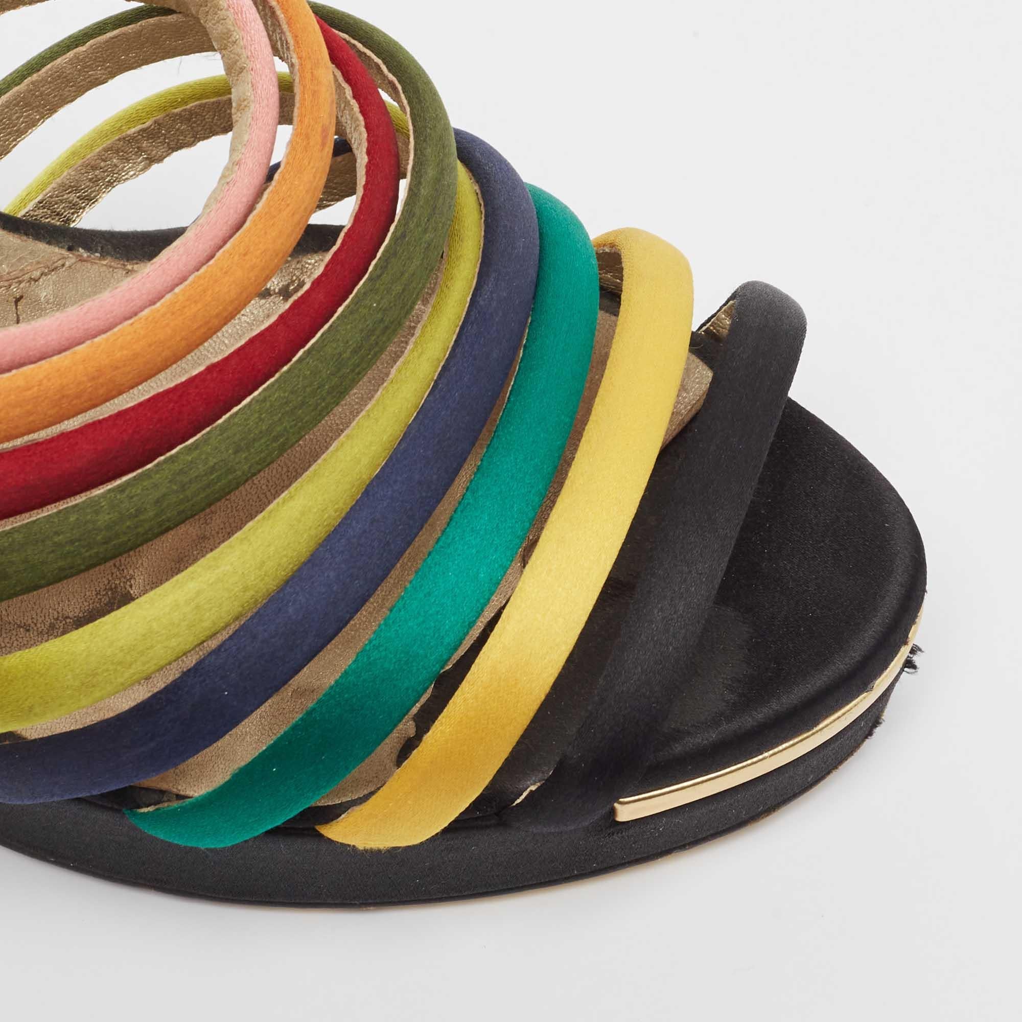 Fendi Multicolor Satin Strappy Platform Slide Sandals Size 40 For Sale 2