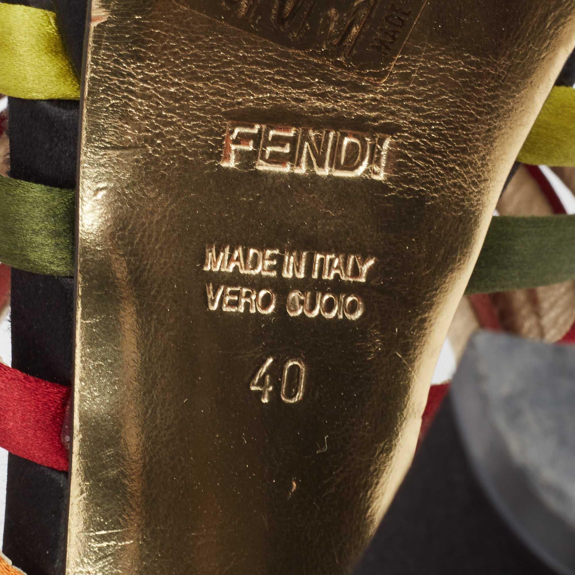 Fendi Multicolor Satin Strappy Platform Slide Sandals Size 40 For Sale 3