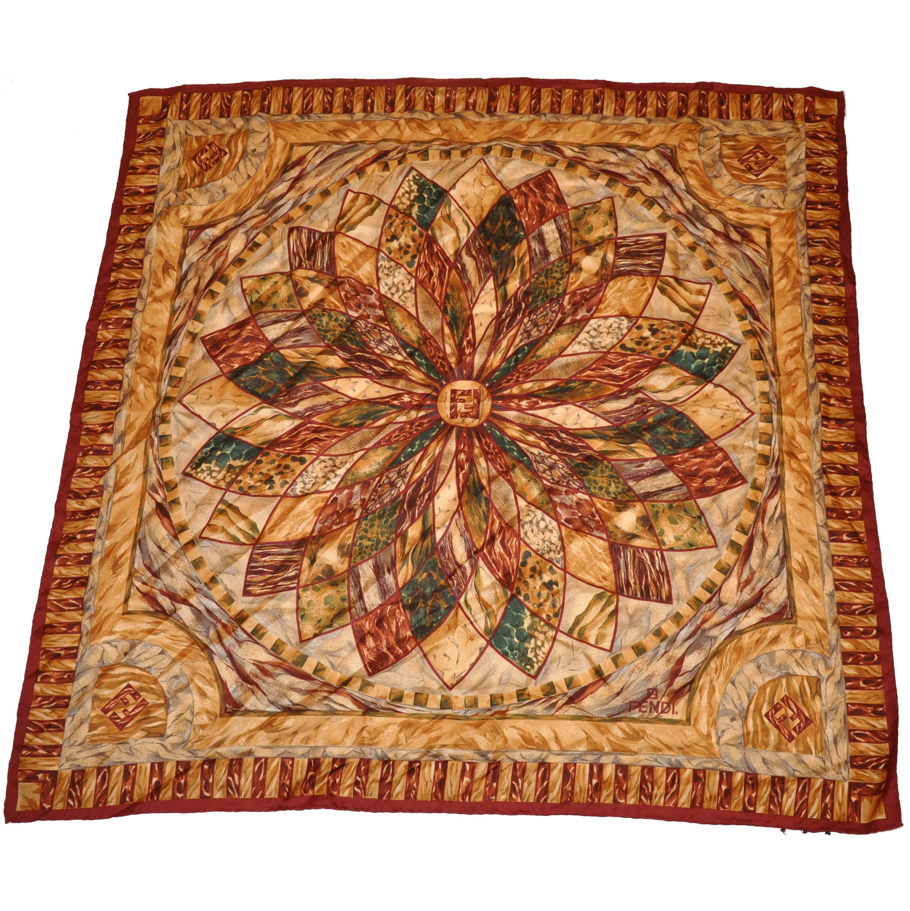 Fendi Multicolor Silk Jacquard "Sunflower Fendi" scarf For Sale
