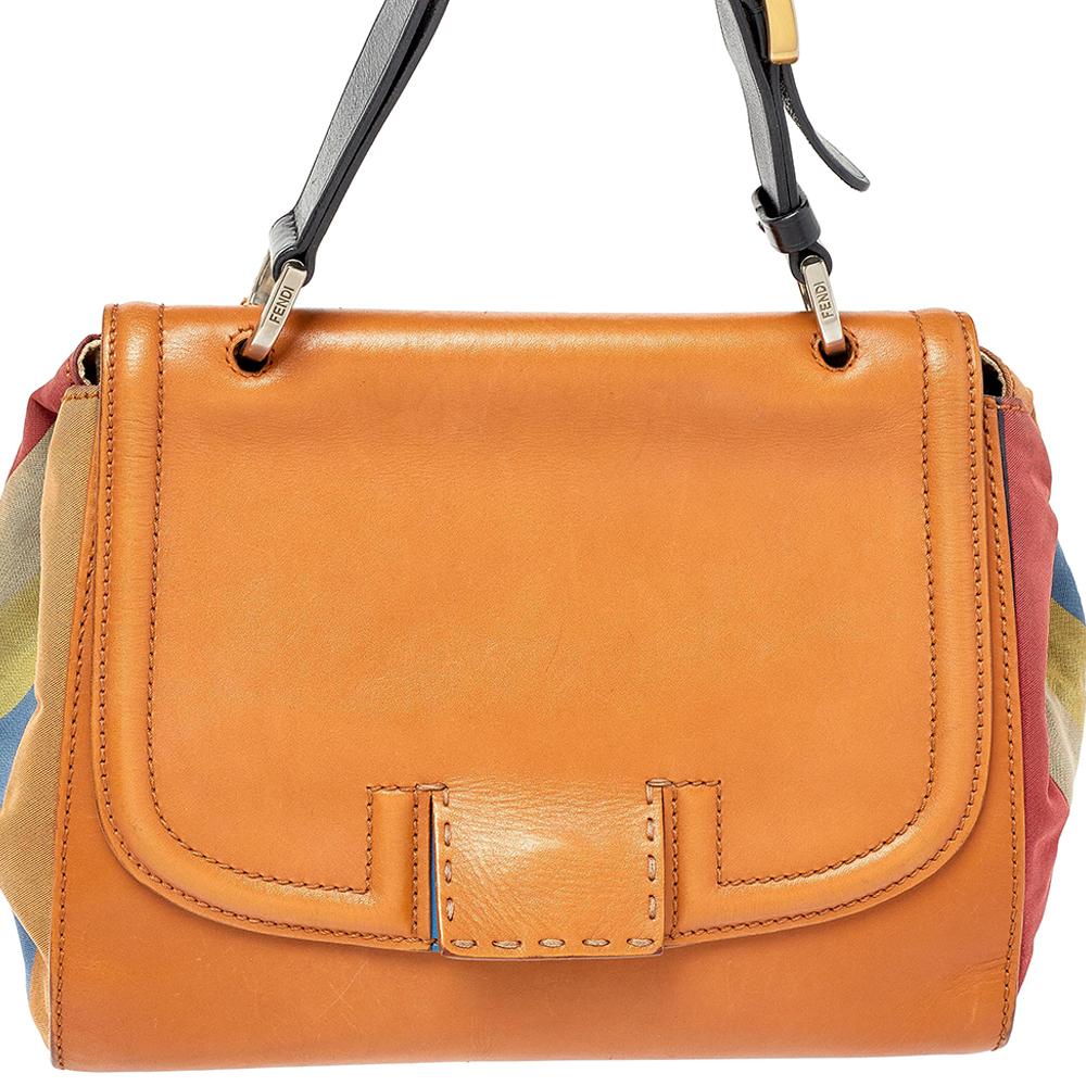 Fendi Multicolor Stripe Canvas and Leather Silvana Top Handle Bag 3