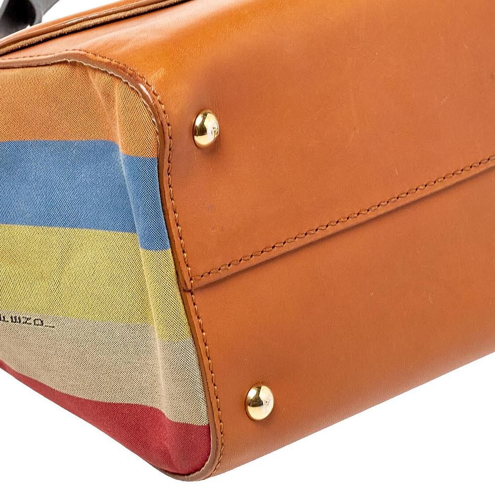 Orange Fendi Multicolor Stripe Canvas and Leather Silvana Top Handle Bag