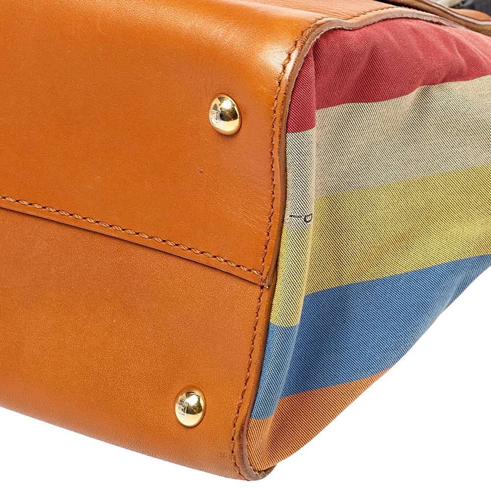 Fendi Multicolor Stripe Canvas and Leather Silvana Top Handle Bag In Good Condition In Dubai, Al Qouz 2