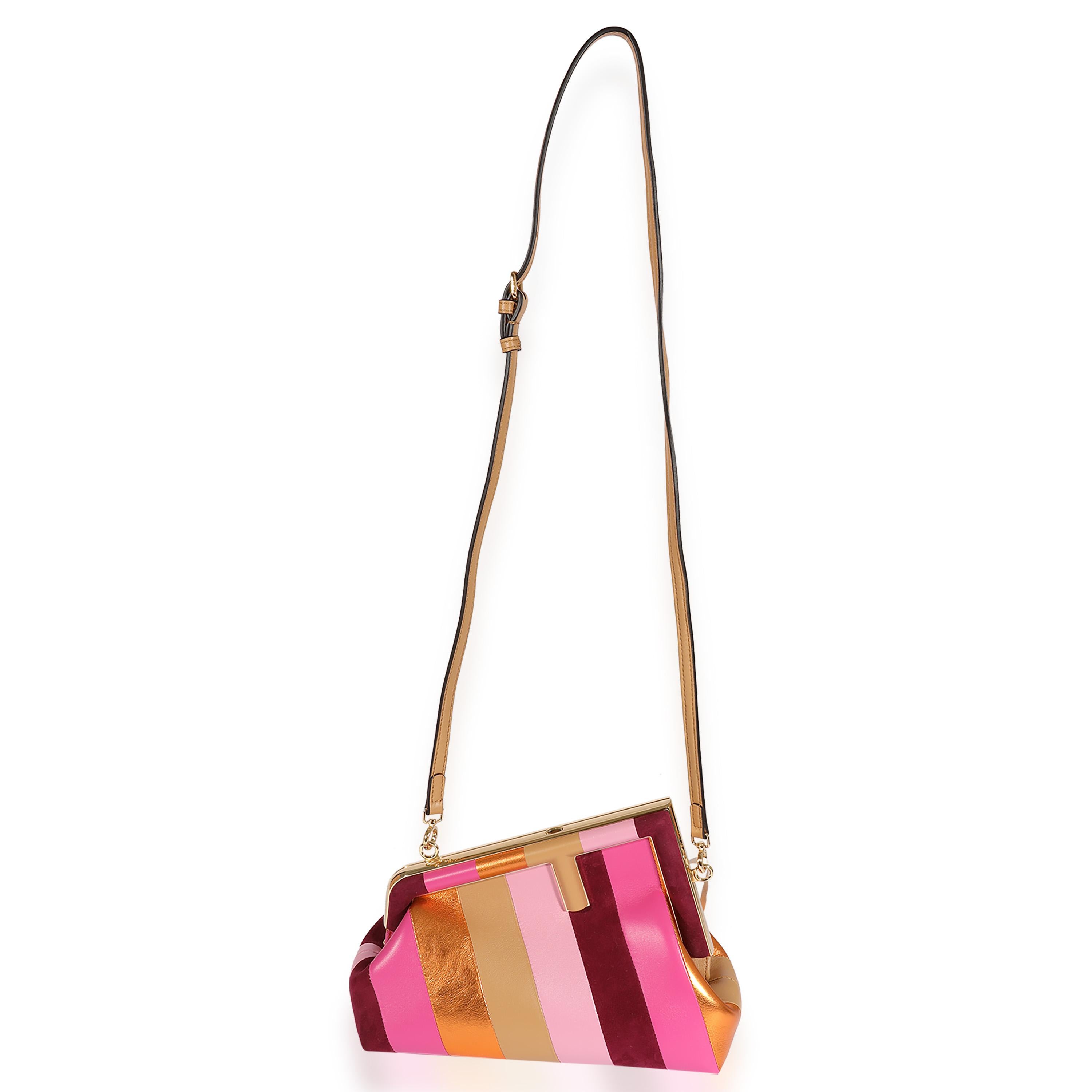 Listing Title: Fendi Multicolor Stripe Leather & Suede Small First Bag
SKU: 123498
MSRP: 3950.00
Condition: Pre-owned 
Handbag Condition: Excellent
Condition Comments: Excellent Condition. Plastic at some hardware. Faint scuffing at suede.
Brand: