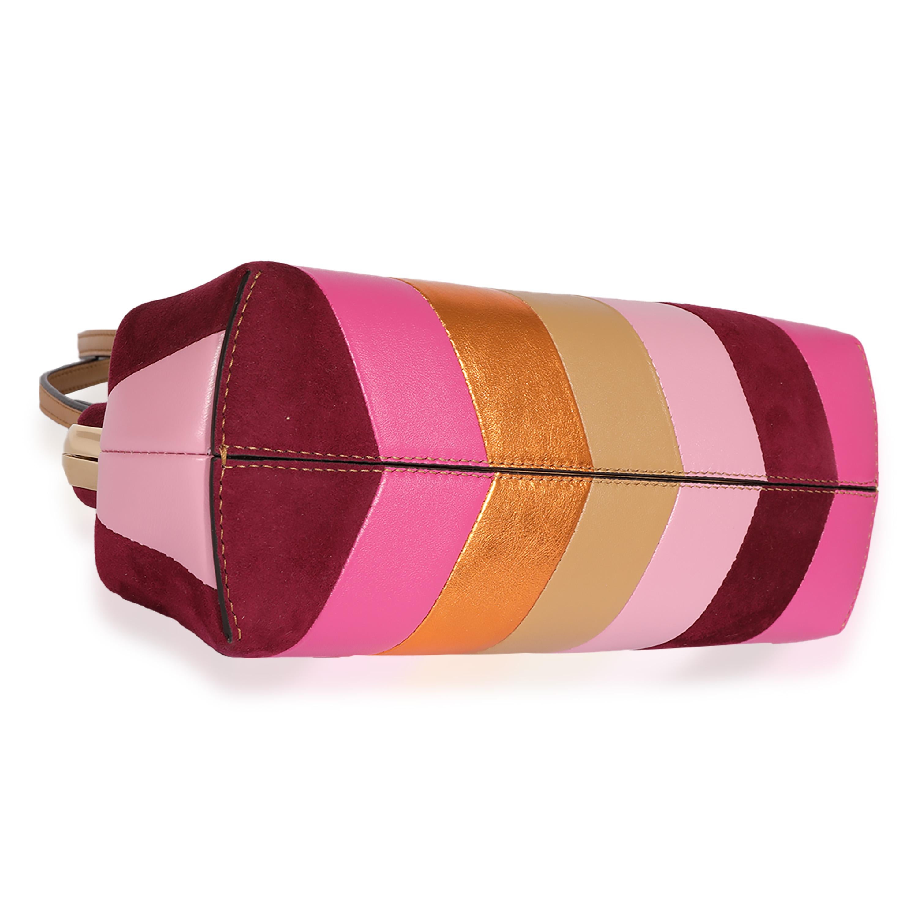 Pink Fendi Multicolor Stripe Leather & Suede Small First Bag