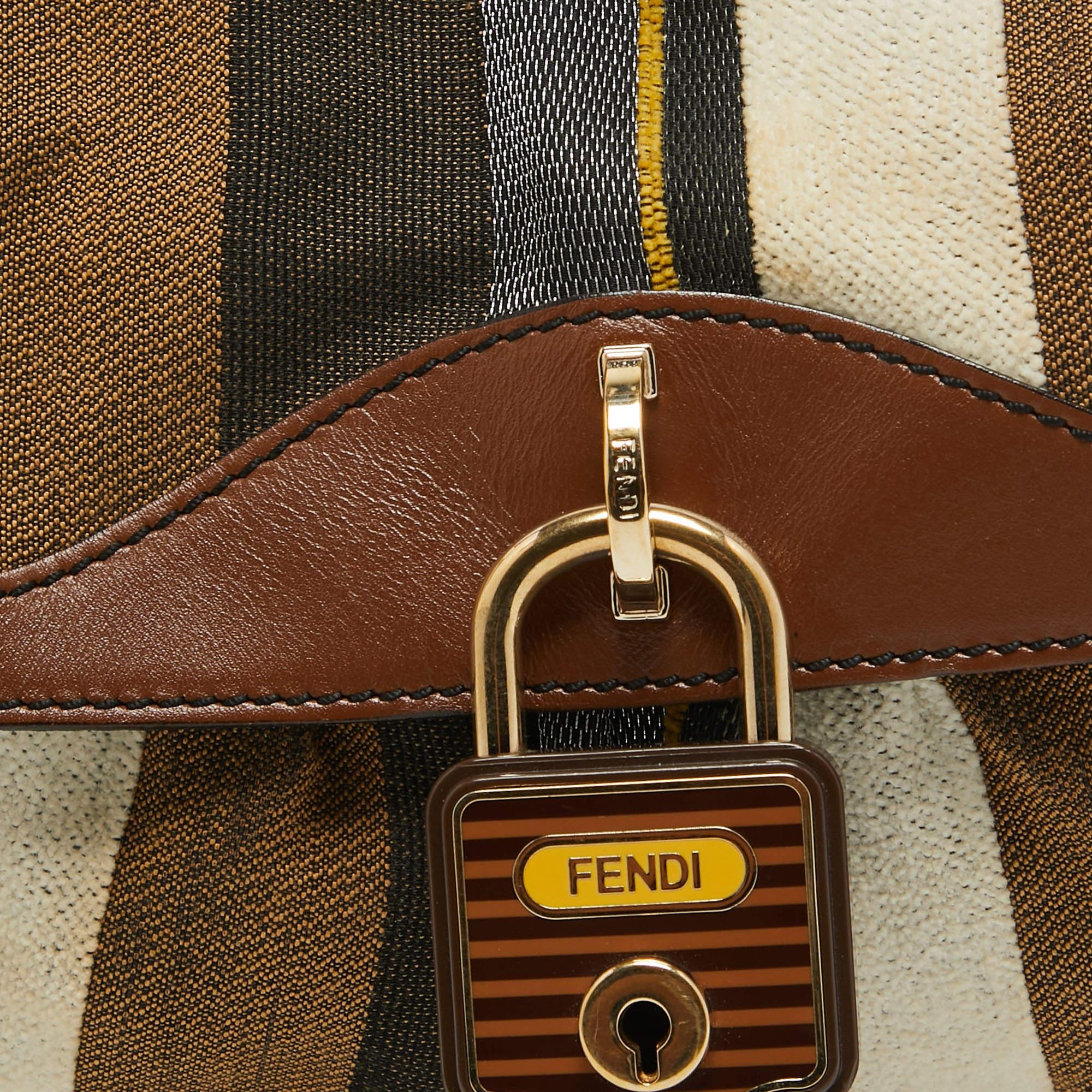 Fendi Multicolor Striped Fabric and Leather Limited Edition Chef Flap Bag 7