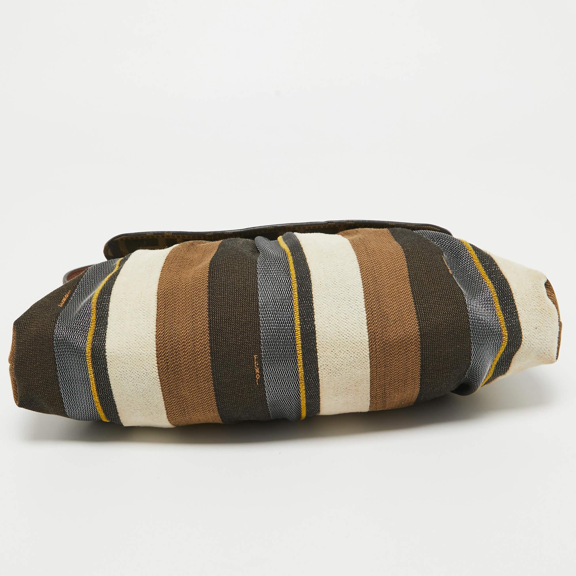 Fendi Multicolor Striped Fabric and Leather Limited Edition Chef Flap Bag In Good Condition For Sale In Dubai, Al Qouz 2