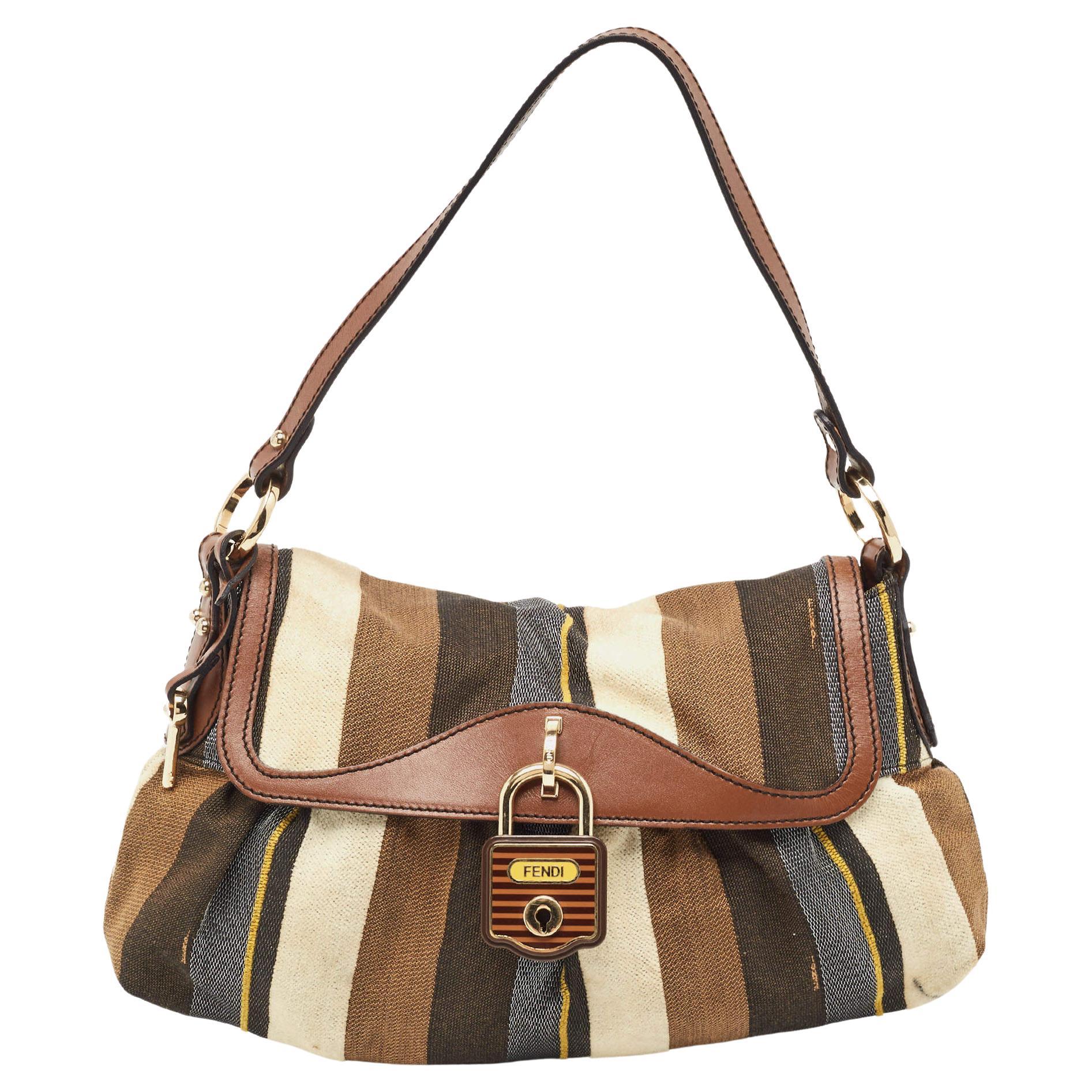 Fendi Multicolor Striped Fabric and Leather Limited Edition Chef Flap Bag For Sale