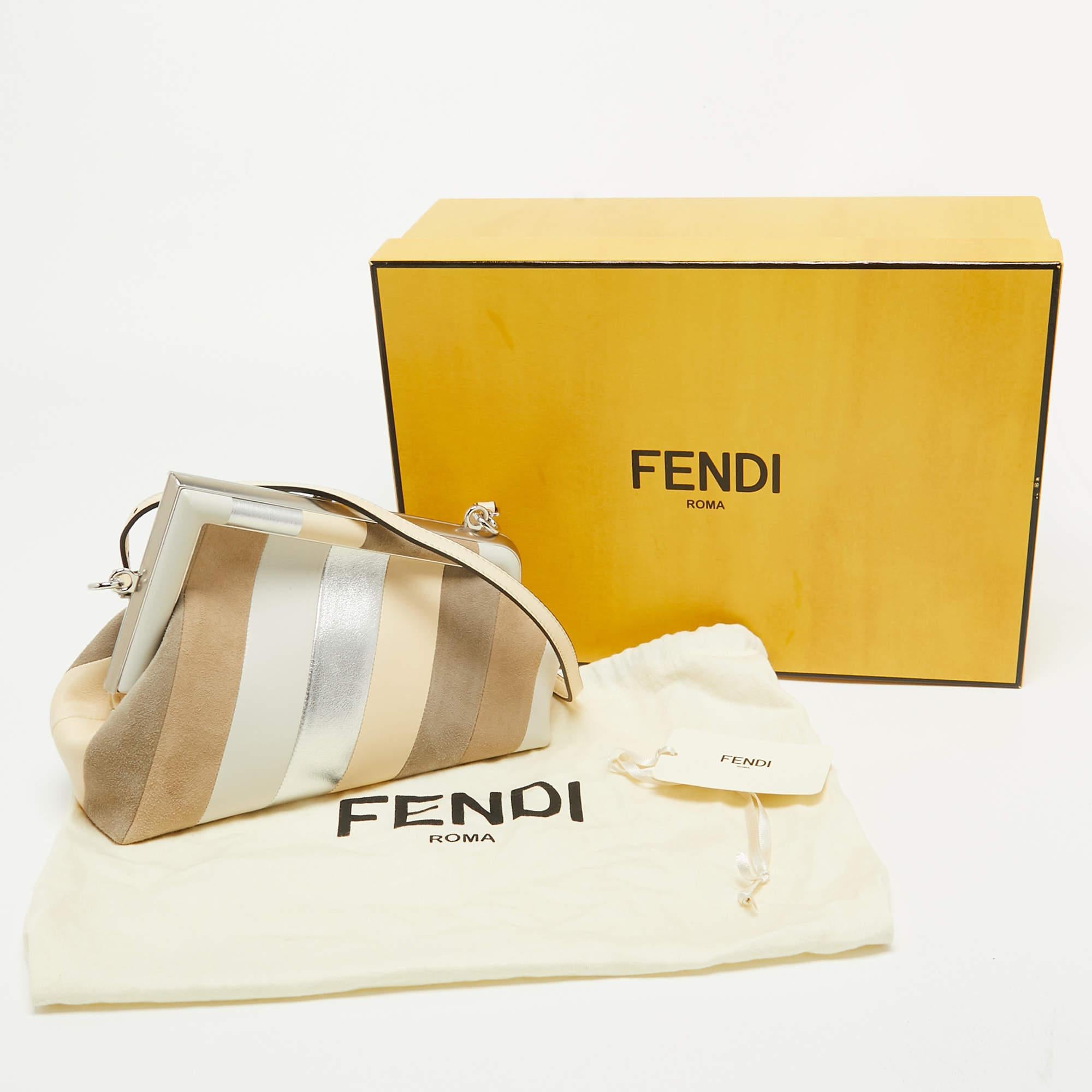 Fendi Multicolor Suede and Leather Small Fendi First Clutch For Sale 9