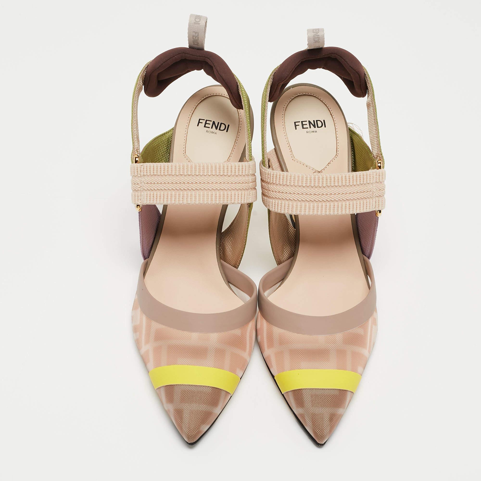 Fendi Multicolor Technical Mesh and Fabric Colibri Slingback Pumps Size 36 In Good Condition In Dubai, Al Qouz 2