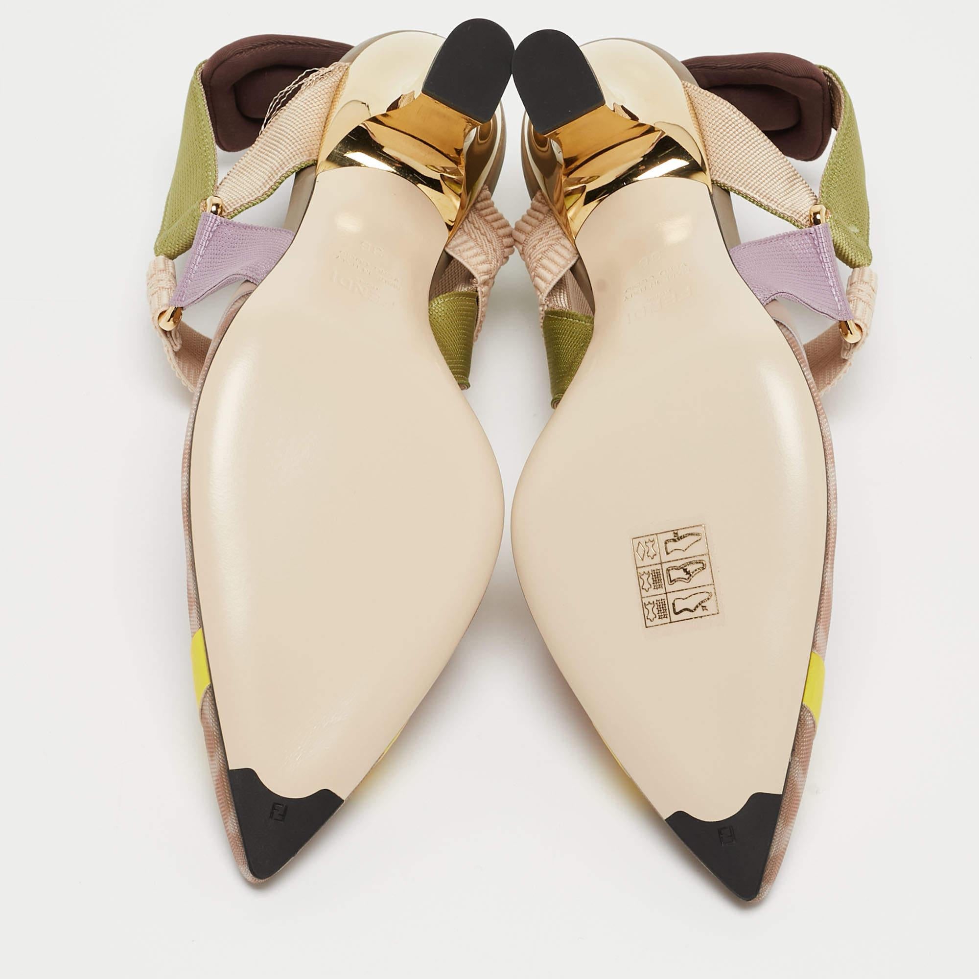 Fendi Multicolor Technical Mesh and Fabric Colibri Slingback Pumps Size 36 2