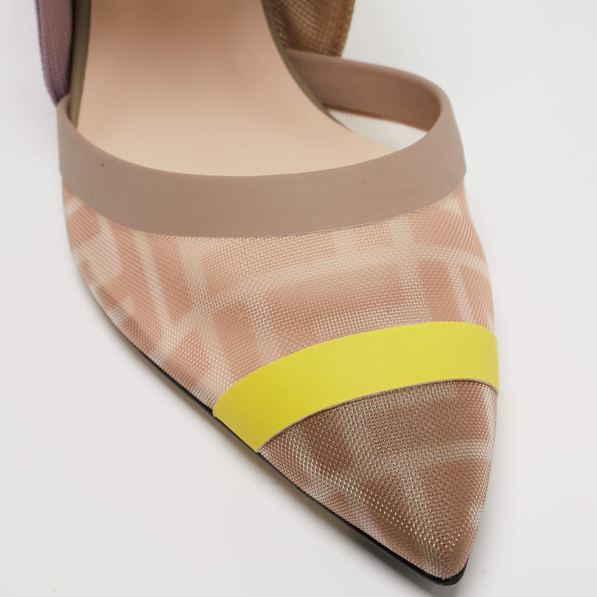 Fendi Multicolor Technical Mesh and Fabric Colibri Slingback Pumps Size 36 4