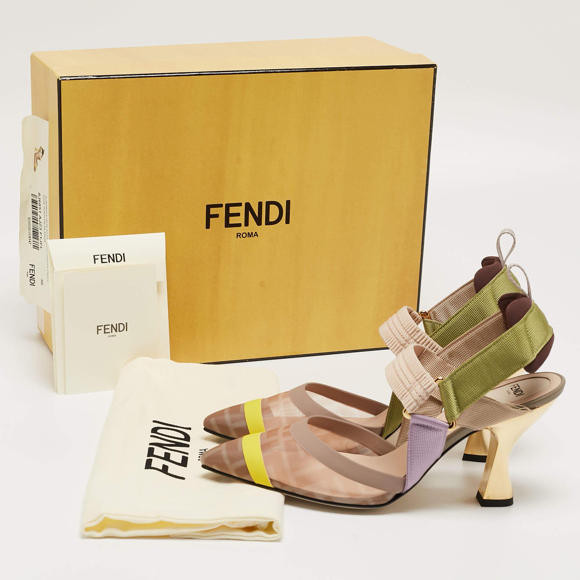 Fendi Multicolor Technical Mesh and Fabric Colibri Slingback Pumps Size 36 5
