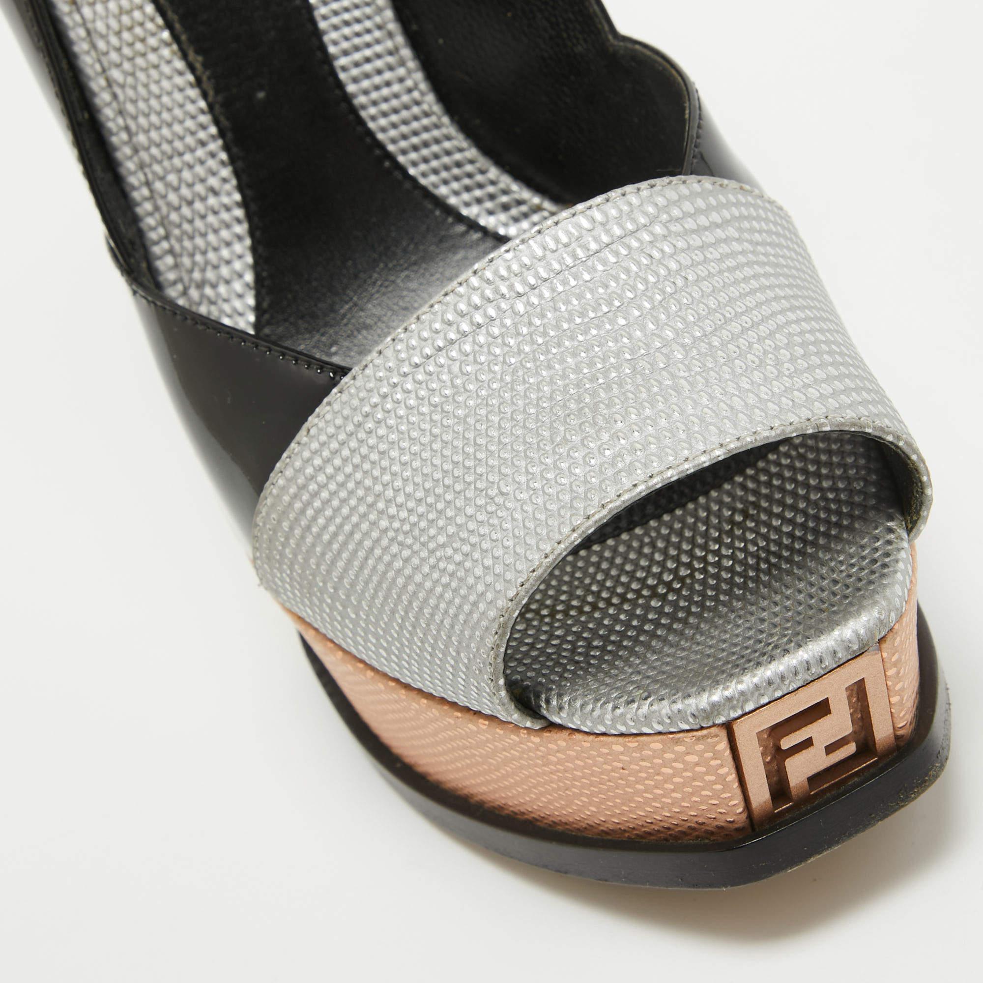 Fendi escarpins Fendista à bout ouvert en cuir texturé multicolore, taille 40 en vente 2