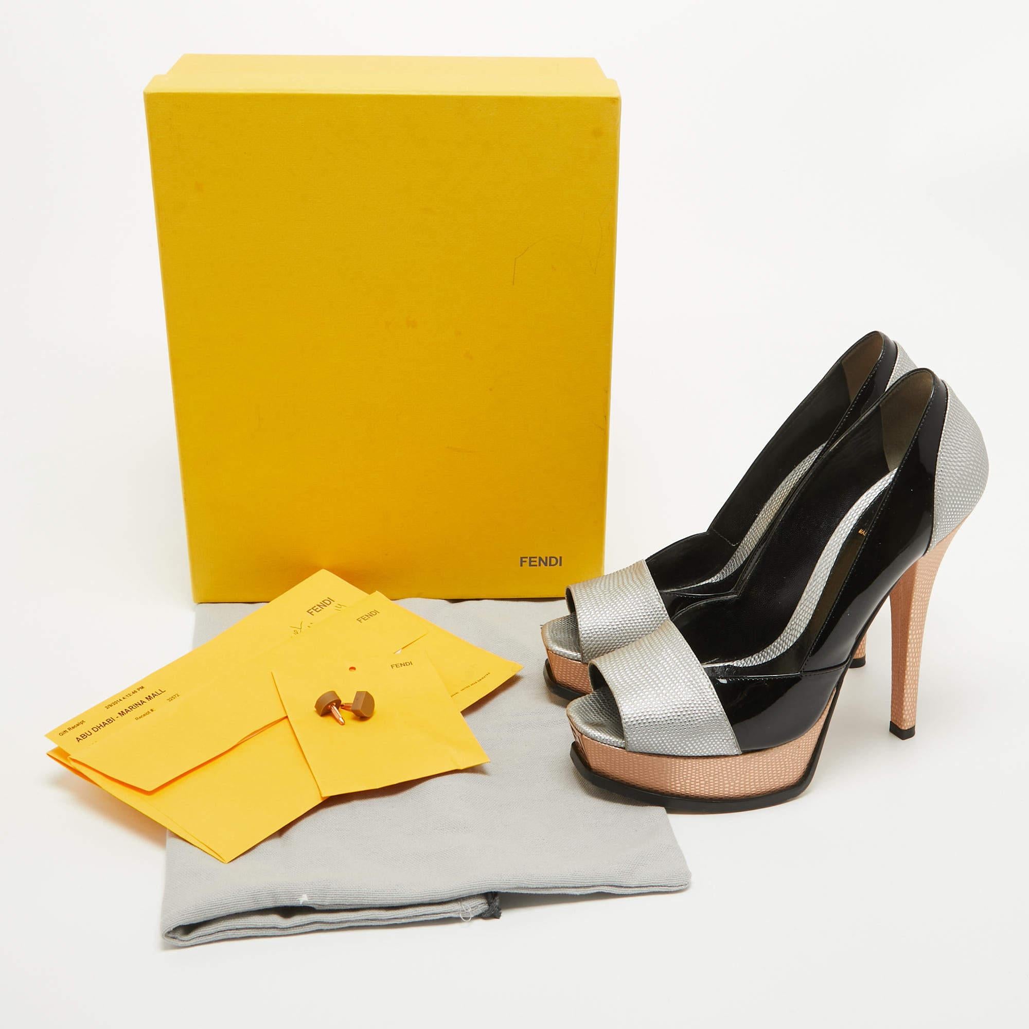 Fendi escarpins Fendista à bout ouvert en cuir texturé multicolore, taille 40 en vente 4