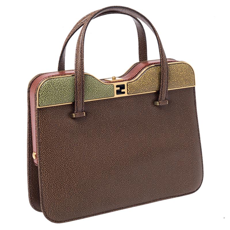 Fendi Multicolor Textured Leather Miss Marple Top Handle Bag In Excellent Condition In Dubai, Al Qouz 2