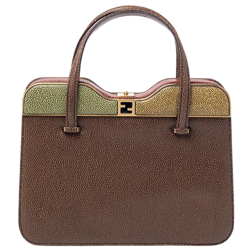 Fendi Multicolor Textured Leather Miss Marple Top Handle Bag