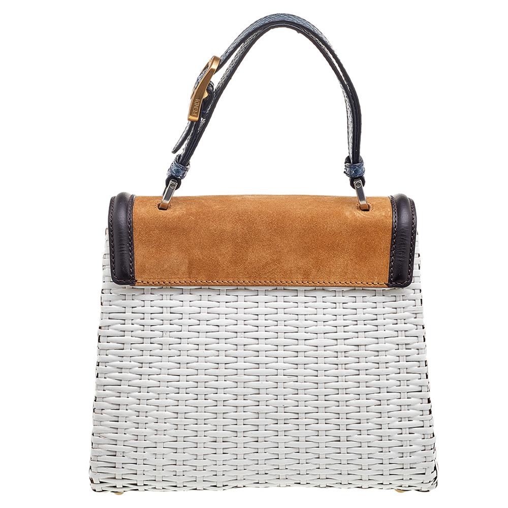 Fendi Multicolor Woven Bamboo and Suede Silvana Top Handle Bag 2