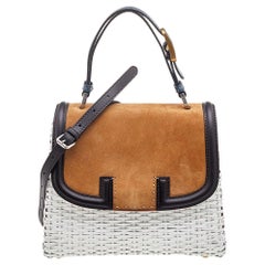 Fendi Multicolor Woven Bamboo and Suede Silvana Top Handle Bag