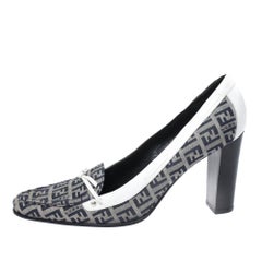 Fendi Multicolor Zucca Canvas And Leather Square Toe Block Heel Pumps Size 37
