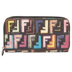 Fendi Multicolor Zucca Coated Canvas Zip Around Wallet