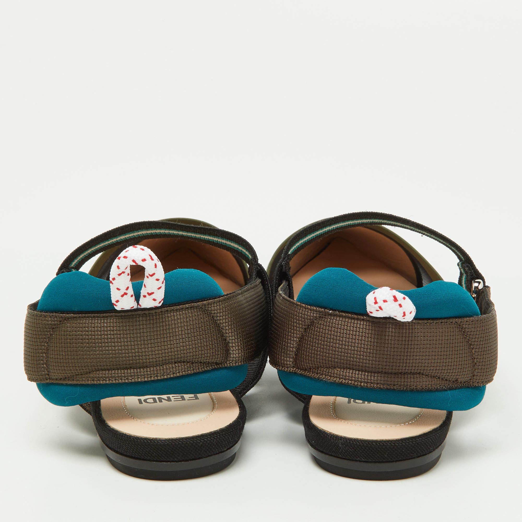 Fendi Multicolor Zucca Mesh and Leather Colibri Slingback Flats Size 36 In New Condition In Dubai, Al Qouz 2