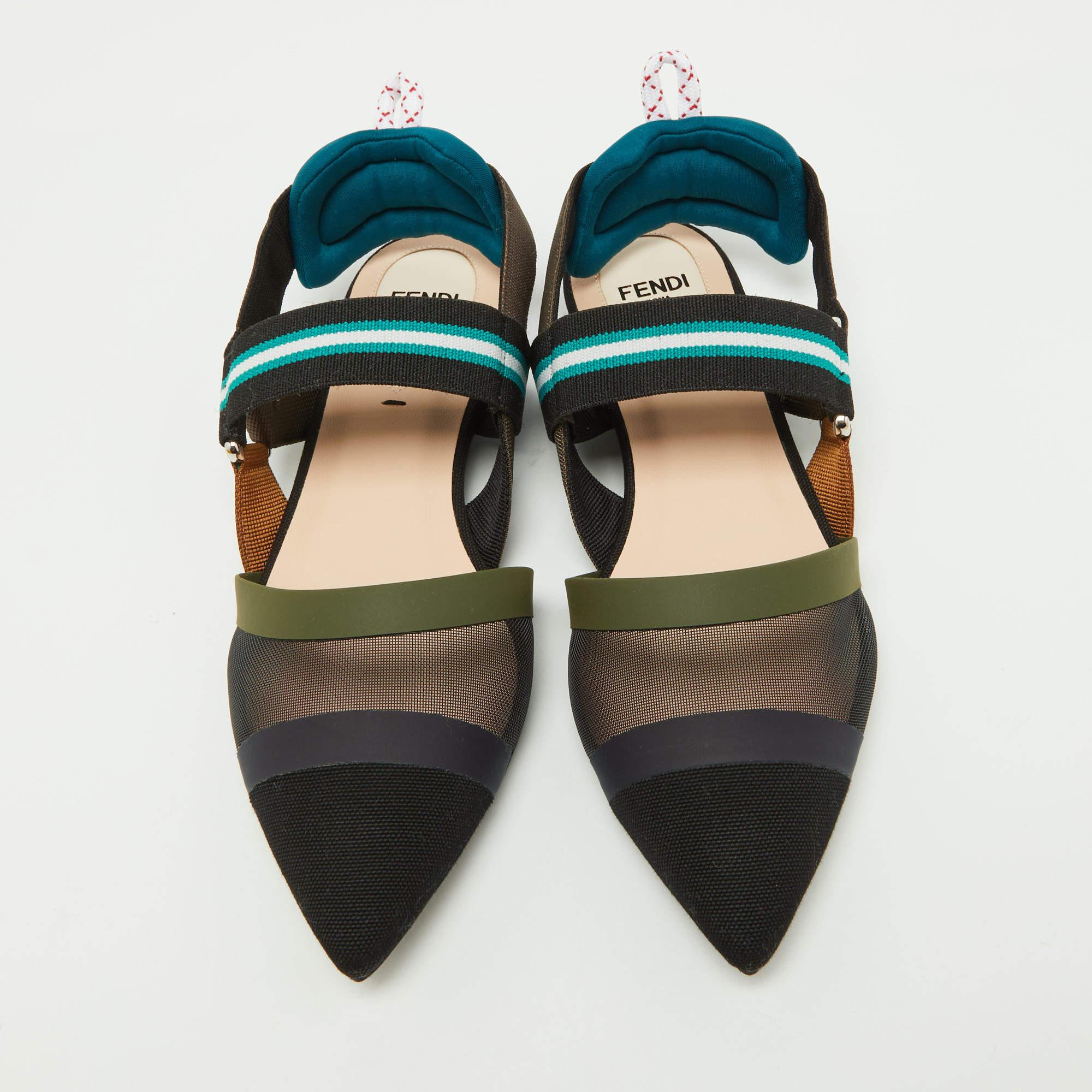 Women's Fendi Multicolor Zucca Mesh and Leather Colibri Slingback Flats Size 36