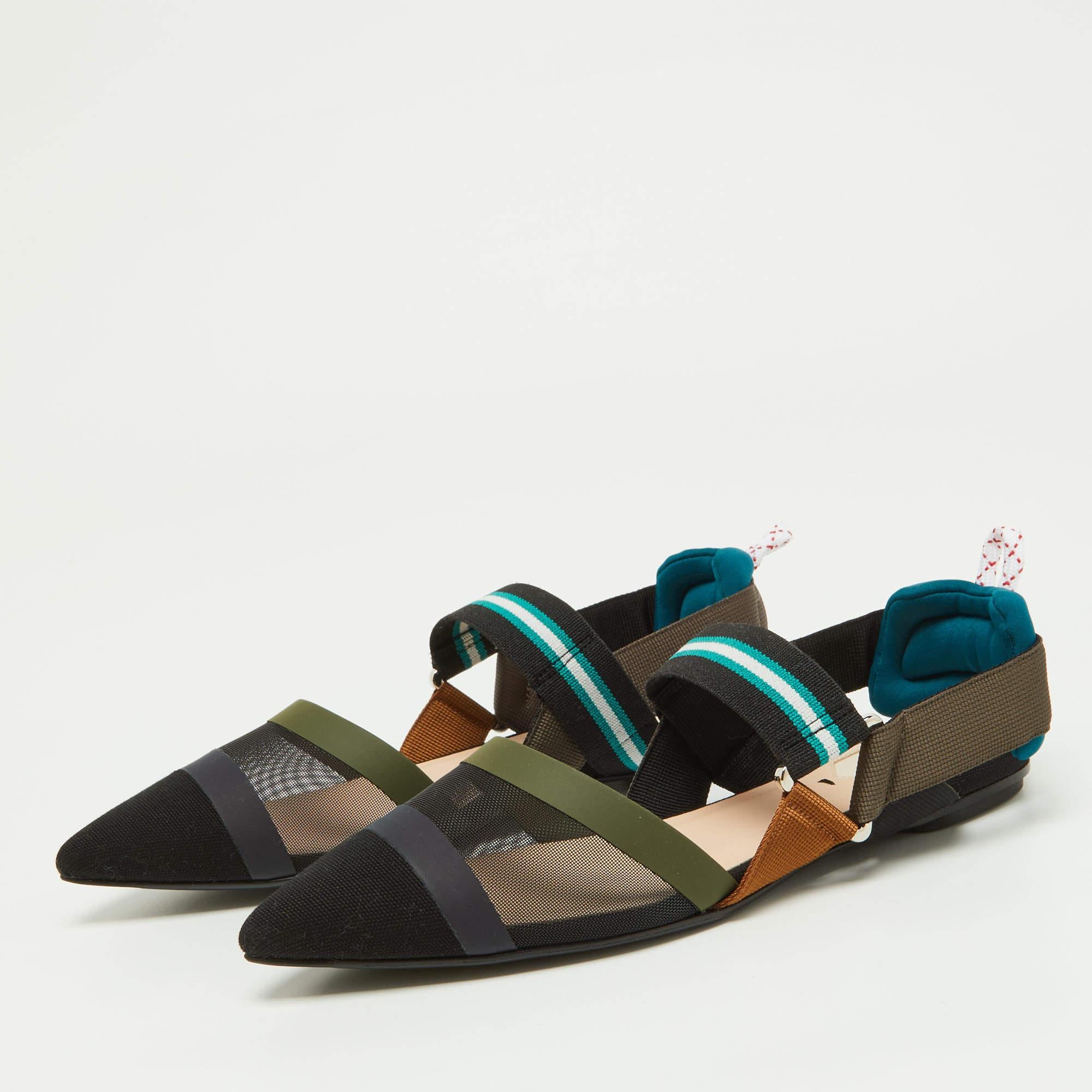 Fendi Multicolor Zucca Mesh and Leather Colibri Slingback Flats Size 36 1