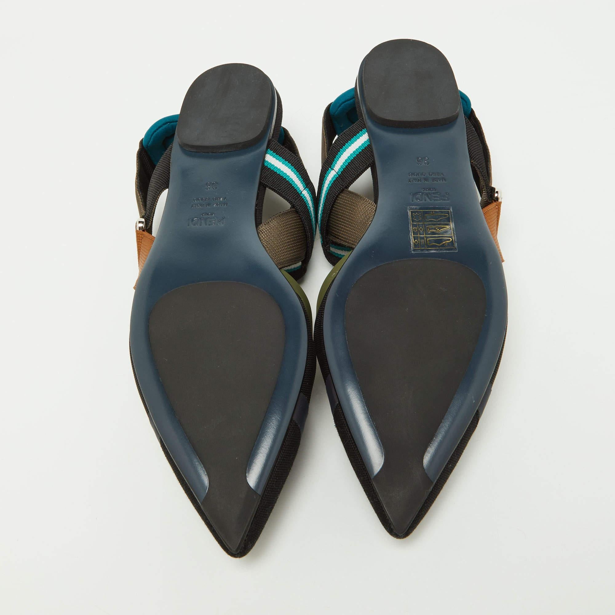 Fendi Multicolor Zucca Mesh and Leather Colibri Slingback Flats Size 36 3