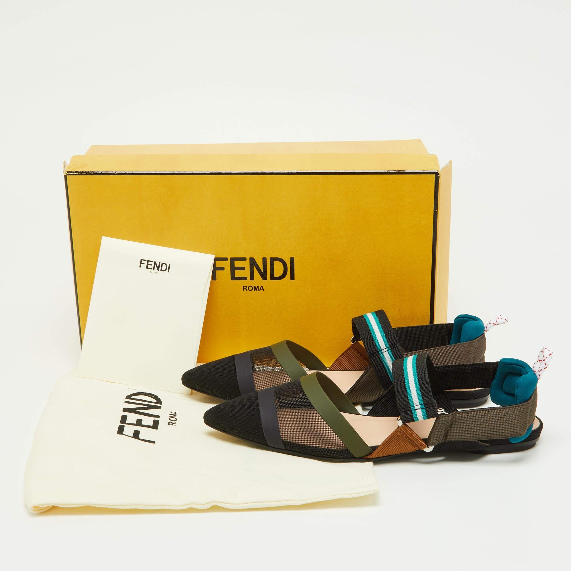 Fendi Multicolor Zucca Mesh and Leather Colibri Slingback Flats Size 36 4