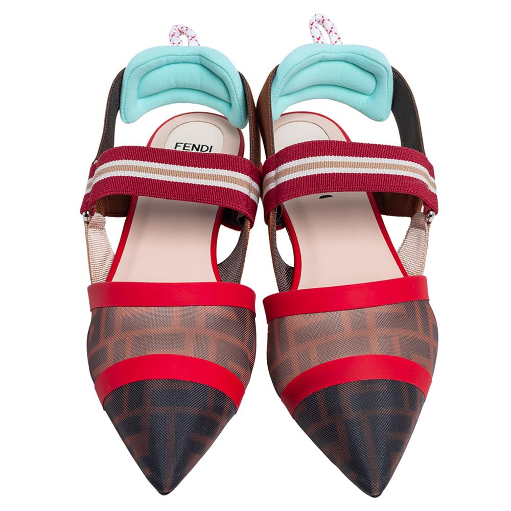 Fendi Multicolor Zucca Mesh Colibri Slingback flache Sandalen Größe 39 im Zustand „Neu“ in Dubai, Al Qouz 2