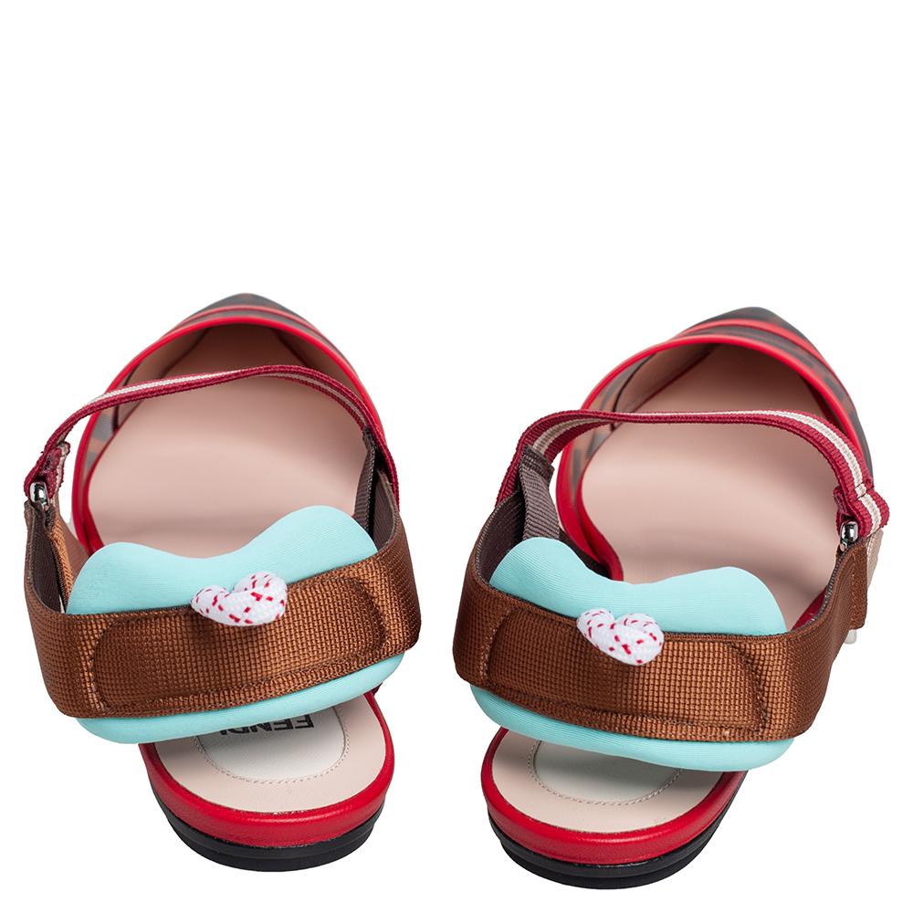 Fendi Multicolor Zucca Mesh Colibri Slingback flache Sandalen Größe 39 Damen