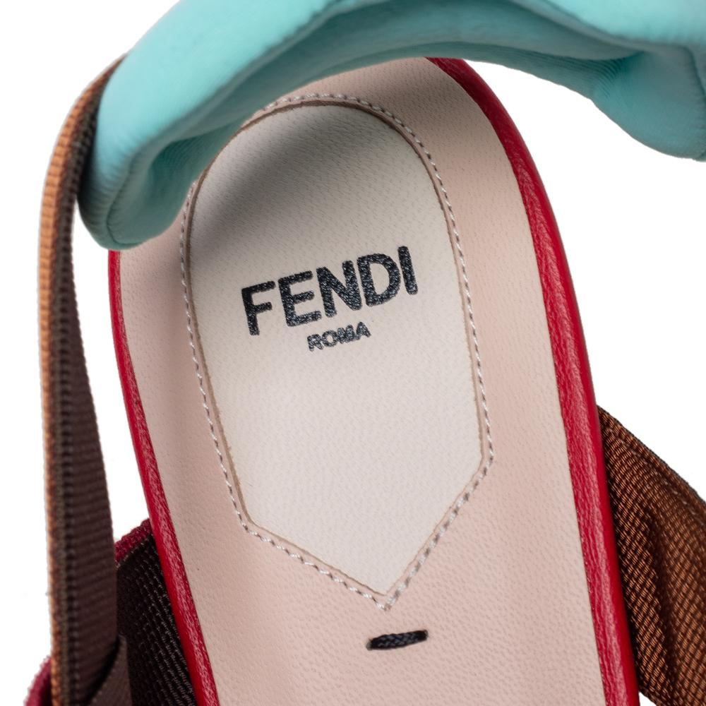 Fendi Multicolor Zucca Mesh Colibri Slingback flache Sandalen Größe 39 1