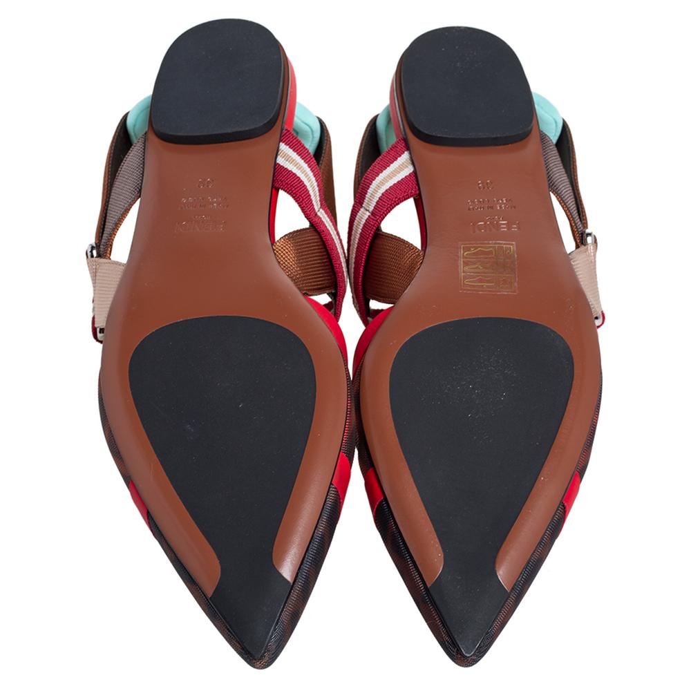 Fendi Multicolor Zucca Mesh Colibri Slingback flache Sandalen Größe 39 2
