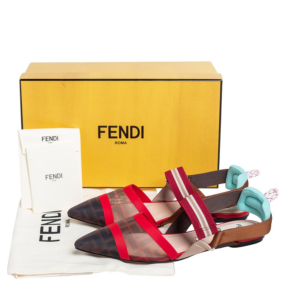 Fendi Multicolor Zucca Mesh Colibri Slingback flache Sandalen Größe 39 3
