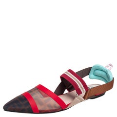 Fendi Multicolor Zucca Mesh Colibri Slingback Flat Sandals Size 39