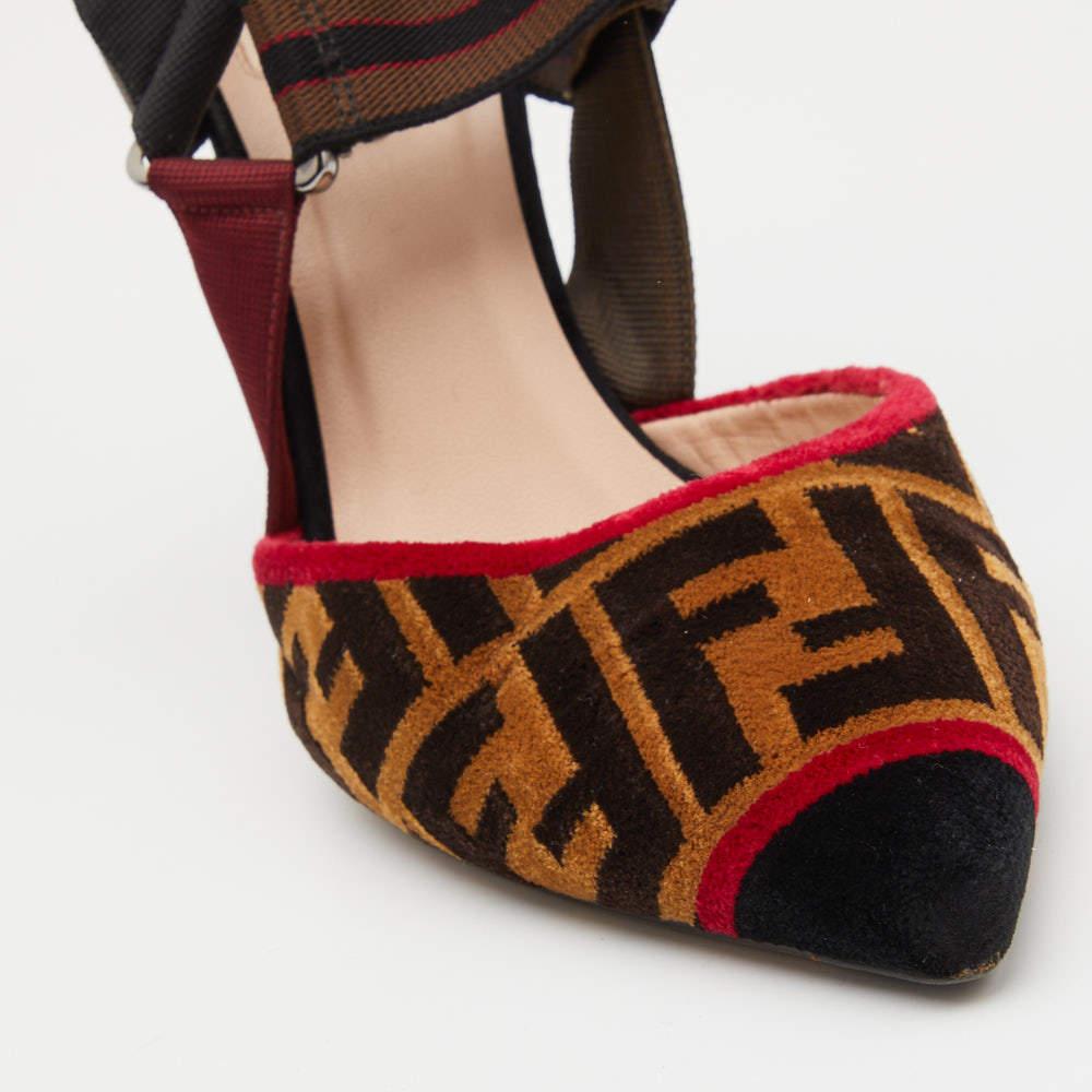 Fendi Multicolor Zucca Velvet and Canvas Colibri Slingback Pumps Size 38 3