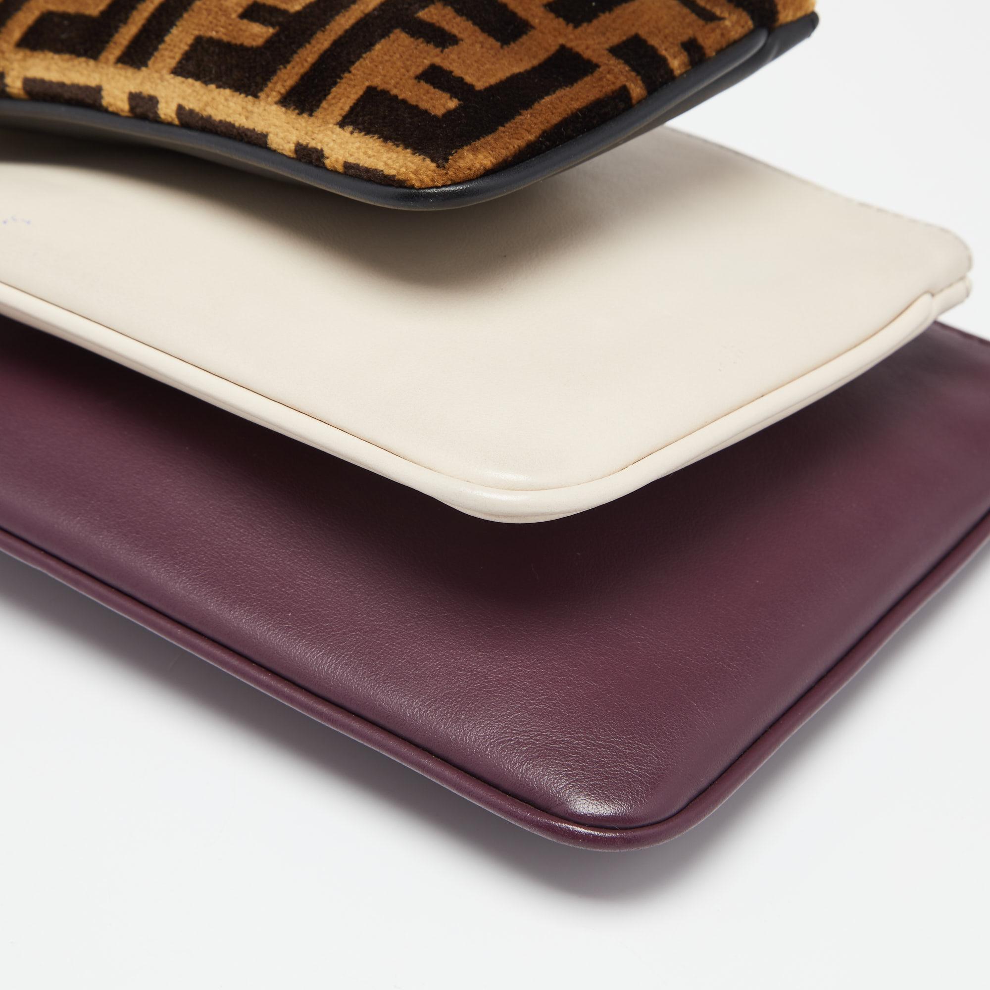 Fendi Multicolor Zucca Velvet and Leather Triplette Clutch Bag 3