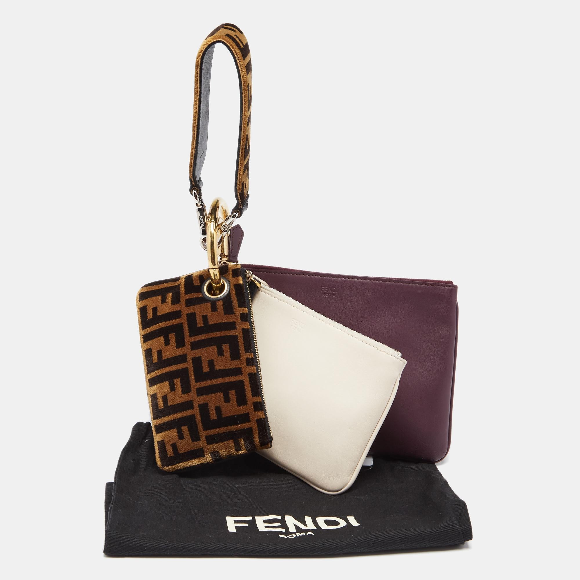 Fendi Multicolor Zucca Velvet and Leather Triplette Clutch Bag 5