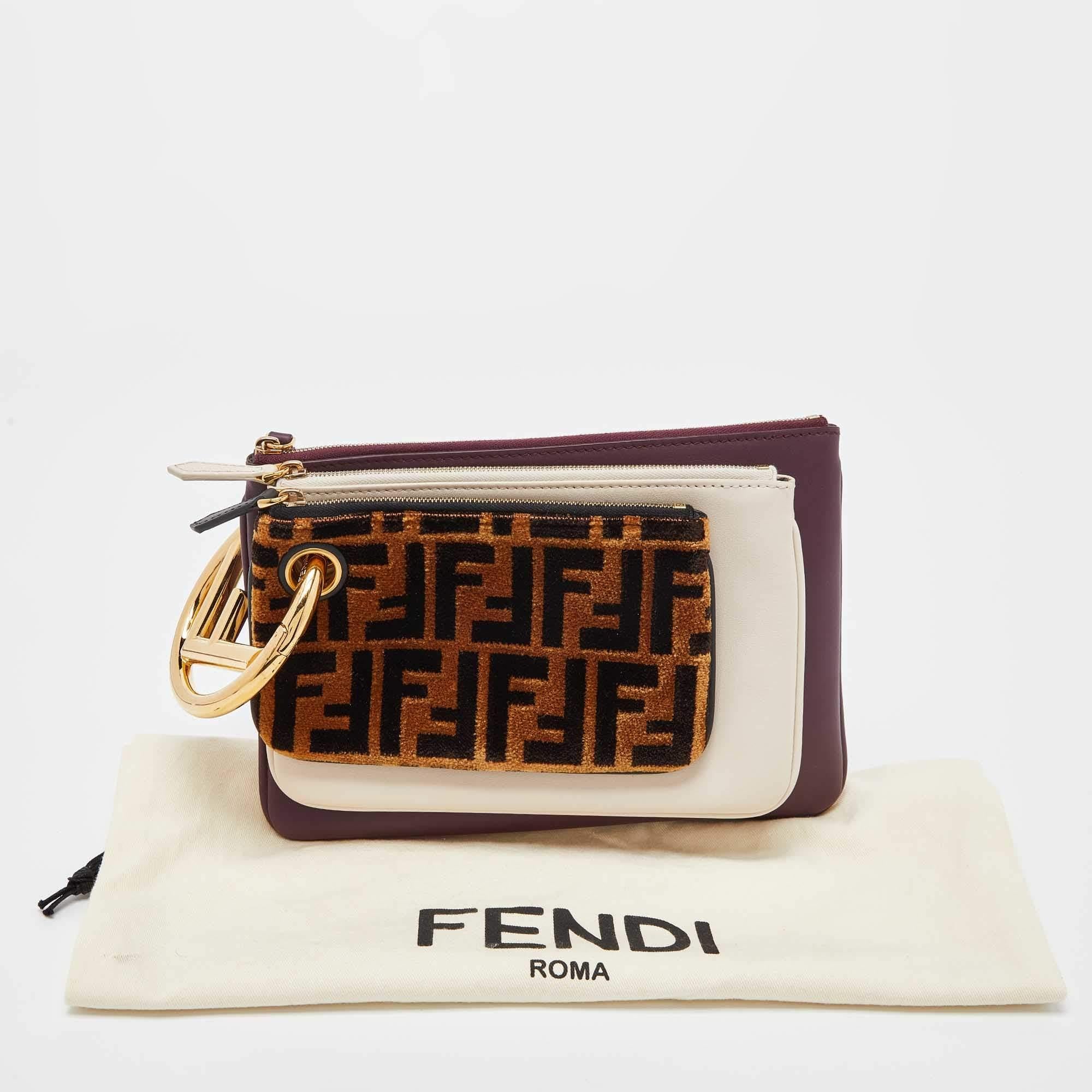 Fendi Multicolor Zucca Velvet and Leather Triplette Pouch 10