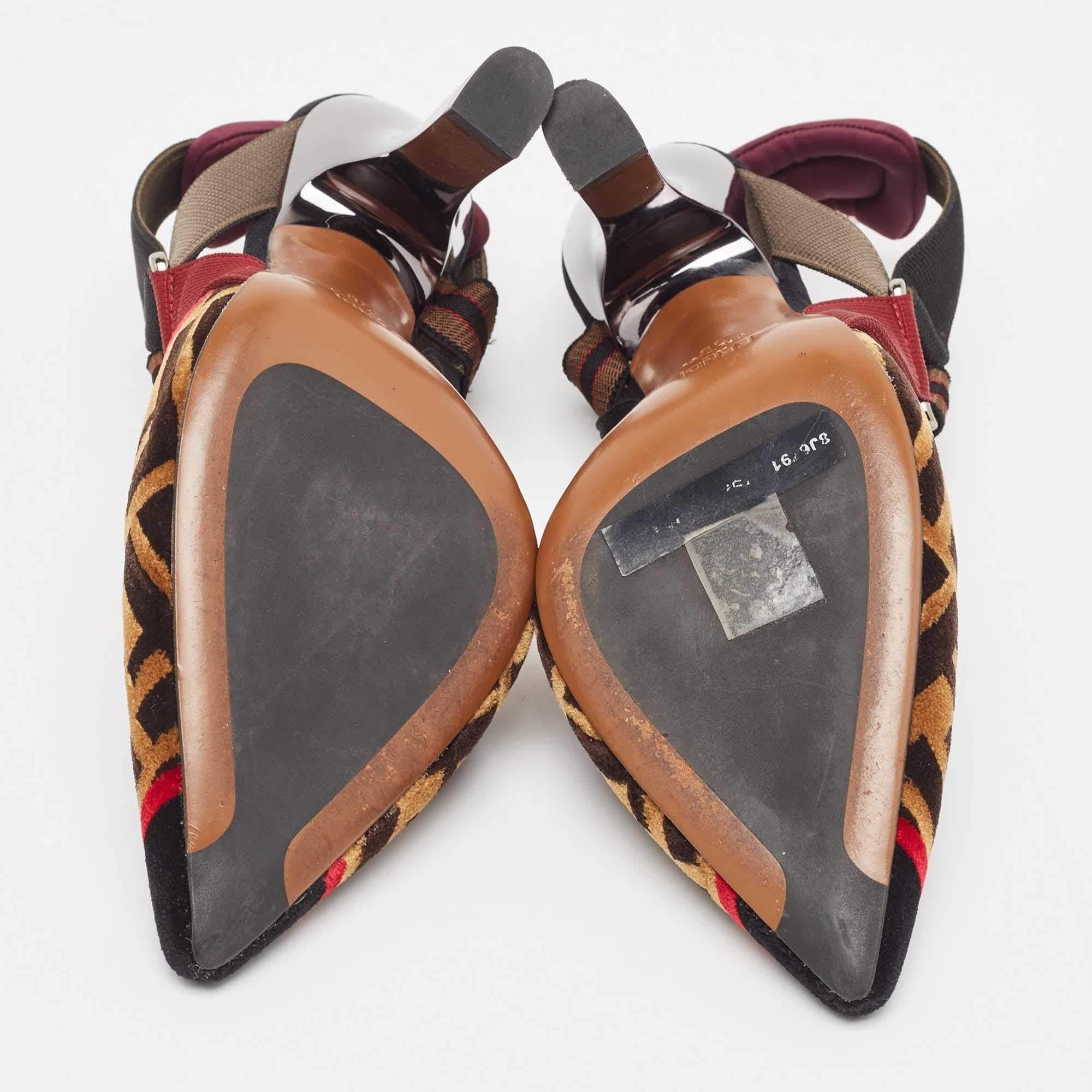 Fendi Multicolor Zucca Velvet Colibri Forever Logo Slingback Pumps Size 38 1