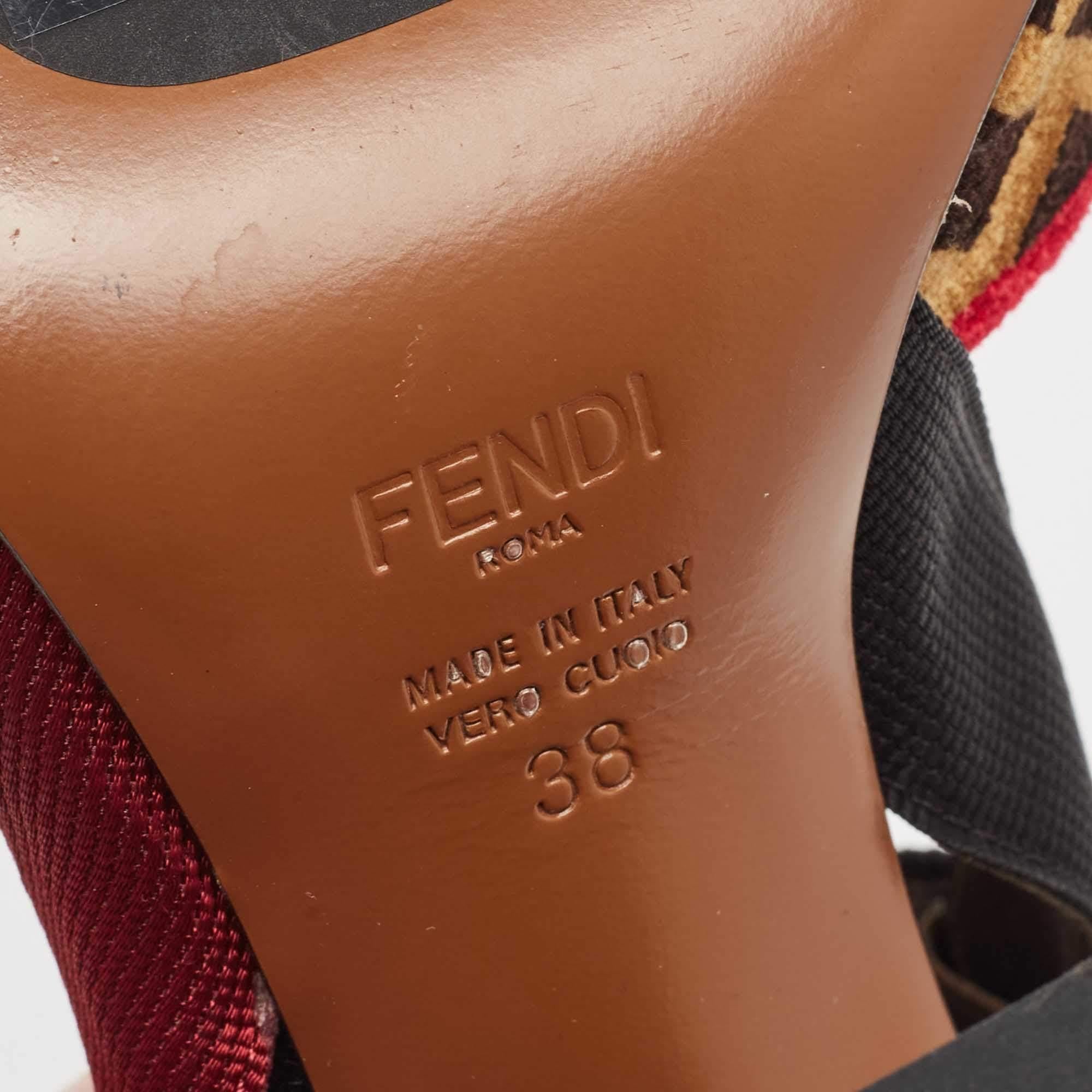 Fendi Multicolor Zucca Velvet Colibri Forever Logo Slingback Pumps Size 38 For Sale 3