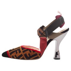 Fendi Multicolor Zucca Velvet Colibri Forever Logo Slingback Pumps Size 38