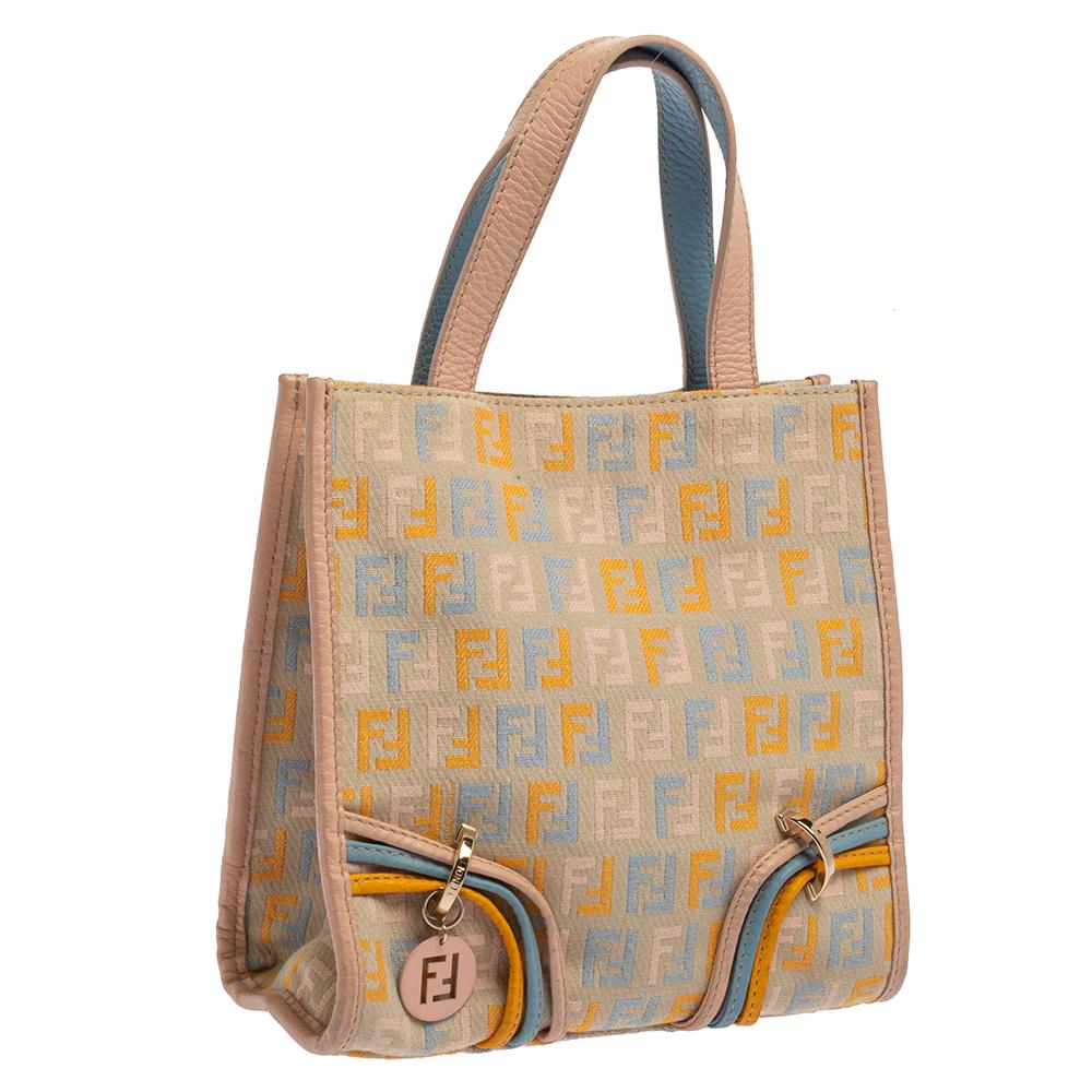 Beige Fendi Multicolor Zucchino Canvas and Leather Mini Tote